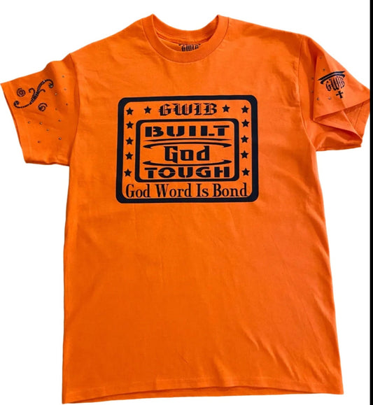 Short sleeve T-Shirt Orange and Black Built God Tough