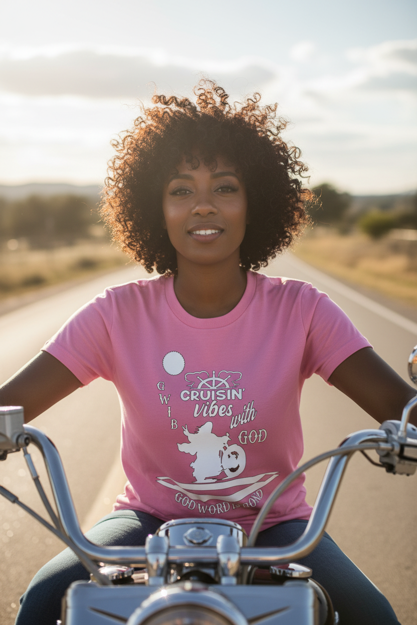 Cruisin Vibes with God T-Shirt: Motorcycle Graphic, Christian Apparel