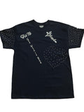 Black T-Shirt with an inspiring Christian design on the front and back decorated with rhinestones.