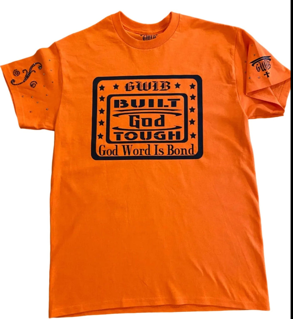 Short sleeve T-Shirt Orange and Black Built God Tough