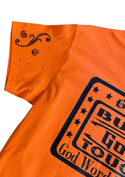Short sleeve T-Shirt Orange and Black Built God Tough