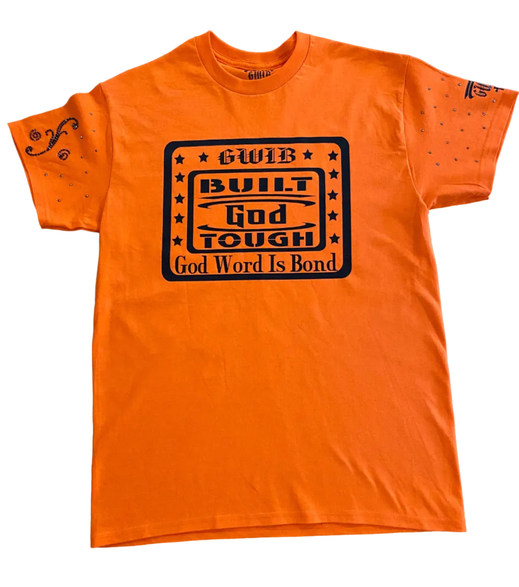 Short sleeve T-Shirt Orange and Black Built God Tough